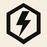 A pixelated lightning bolt inside a hexagon, shown enlarged to show the pixels.