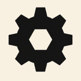 A pixelated cog wheel silhouette, shown enlarged to show the pixels.