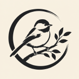 A pixelated ink drawing of a bird on a twig, shown enlarged to show the pixels.